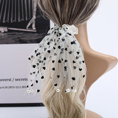 Sweet Love Heart Dot Mesh Hair Scrunchies Women Elastic Hair Ties