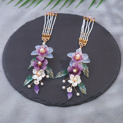 Chinese Style Flower Hair Clip with Beads Pendant