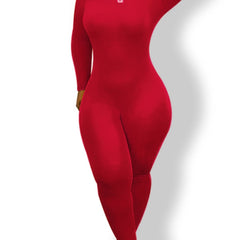 Solid Long Sleeve Round Neck Jumpsuit Skinny Bodycon