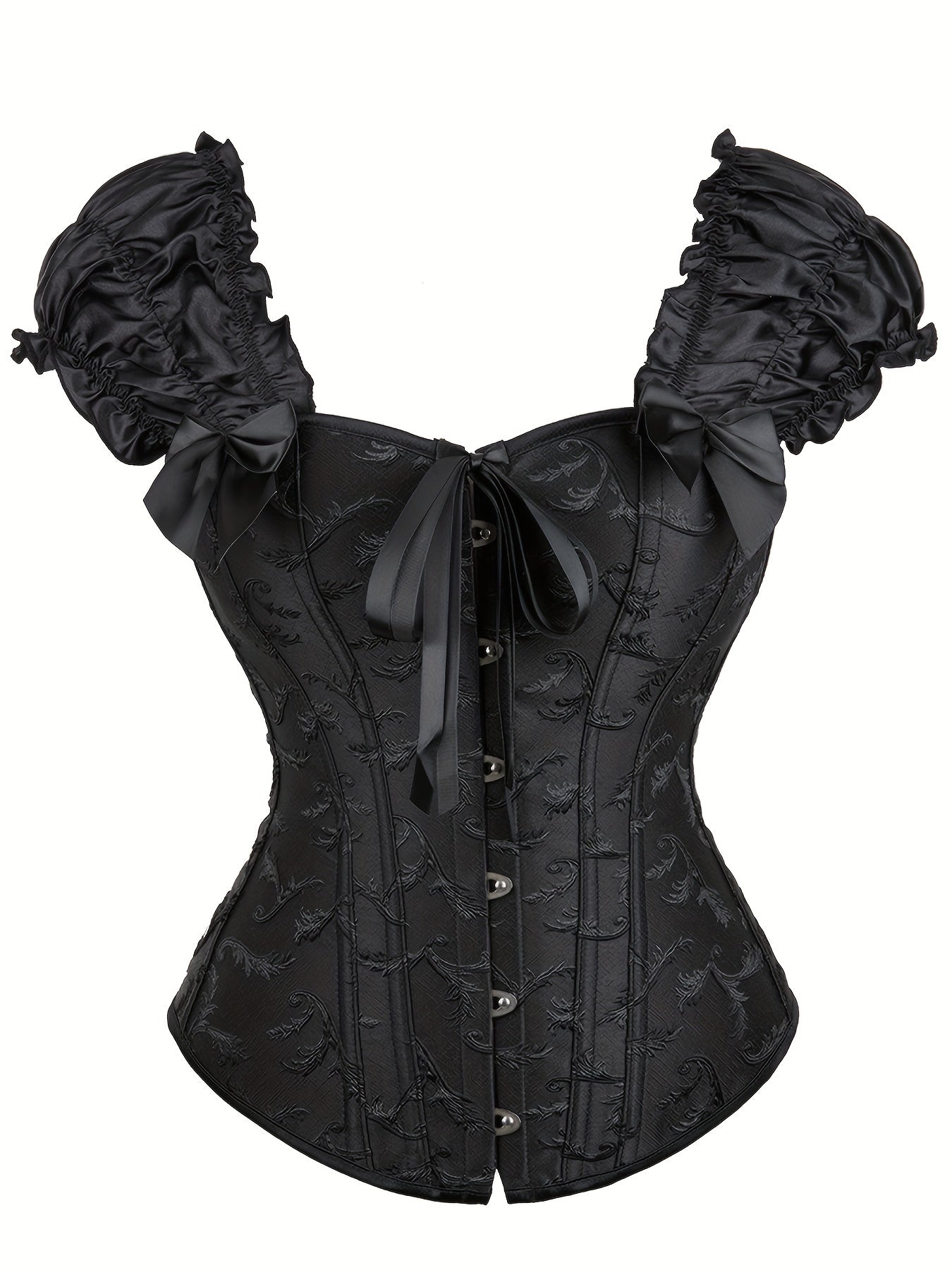 Ruffle Corset Bustier Front Buckle Lace Up Puff Sleeve Body Shaper