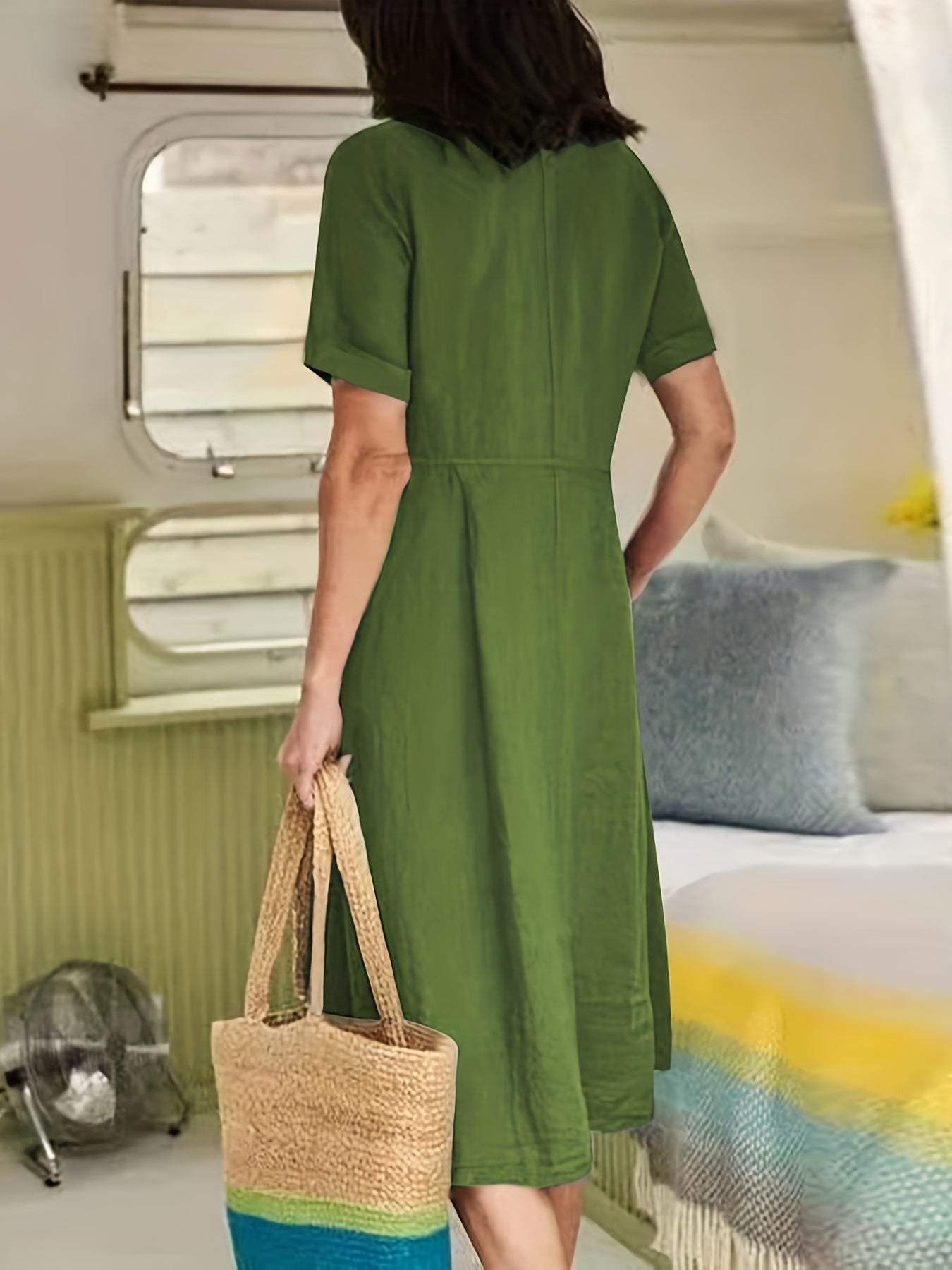  Women's V Neck Loose Fit Dress