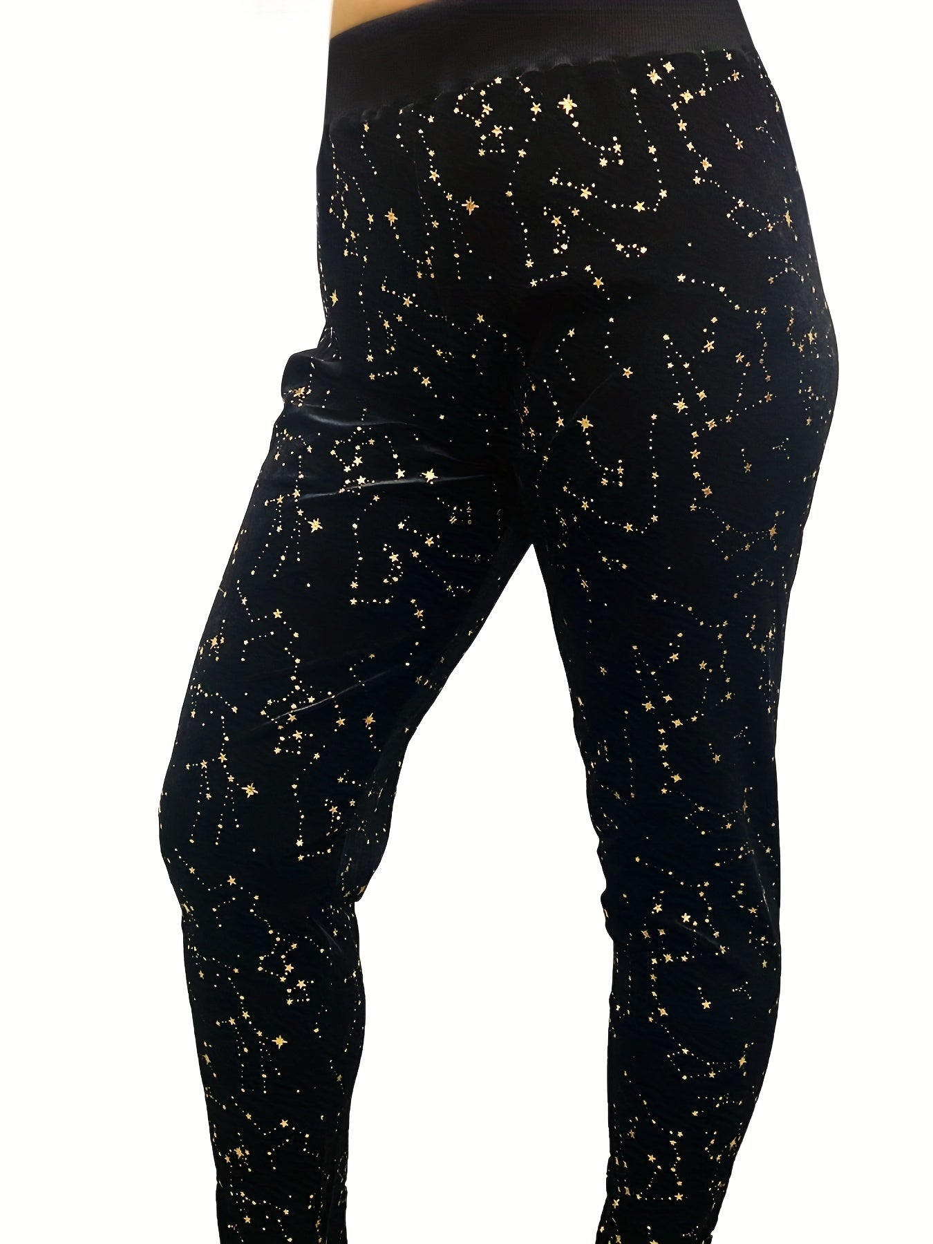 Women's Plus Golden Star Print High Rise Slim Fit Pants