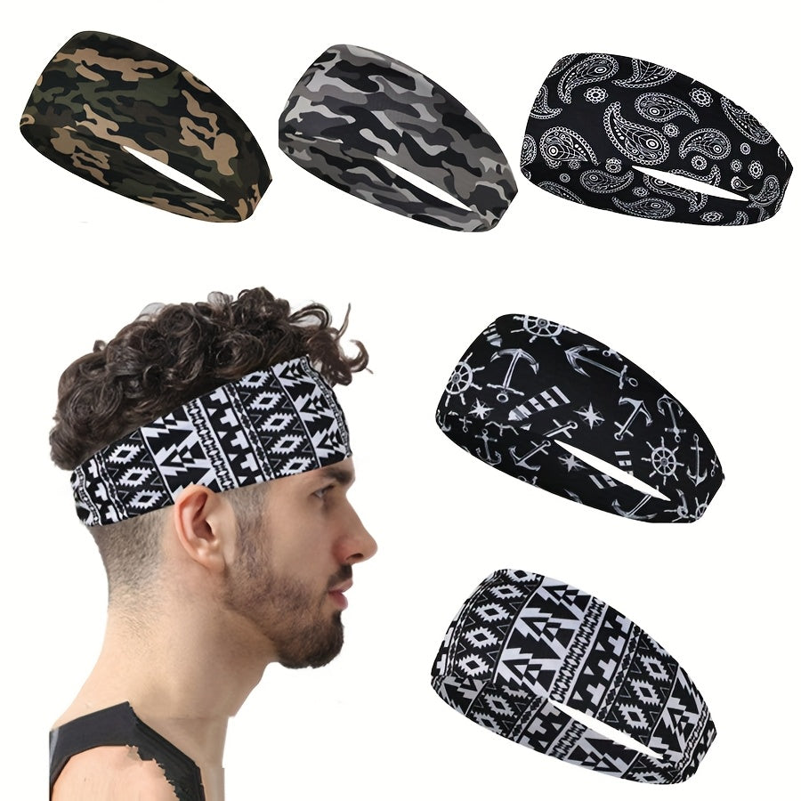 2pcs Men's Camo Print Sweatband for Gym Yoga & Running & Gray Camouflage