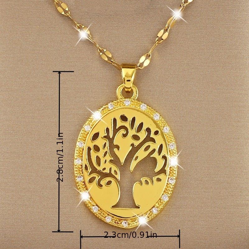 Copper Zircon Tree Of Life Pendant Necklace