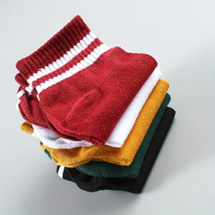 5 10 Pairs Stripe Print Socks Breathable Women's Short Stockings