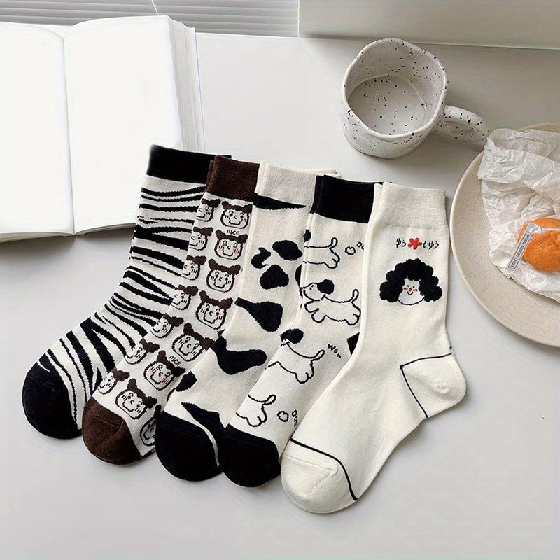 5 Pairs Cute Cartoon Print Socks for Women
