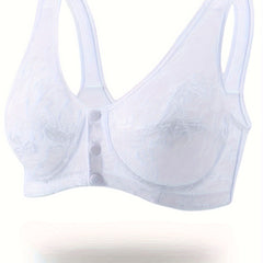 Wireless Lace Bra with Front Buckle Closure