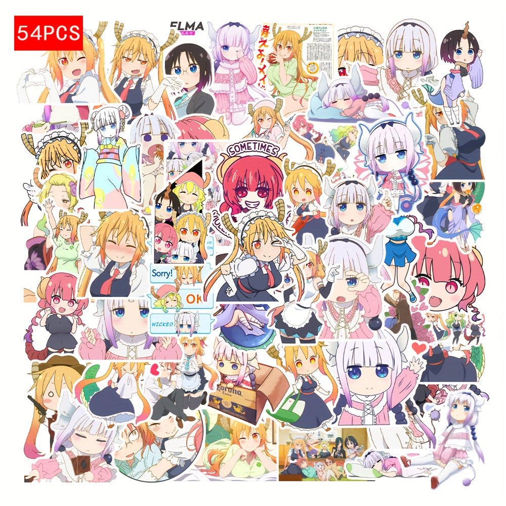 54pcs Dragon Servant Anime Stickers in Various Colors Self Adhesive Decorative S