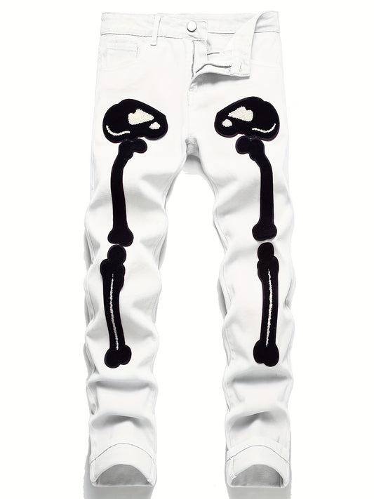 Men's Slim Fit Embroidery Jeans Street Style Denim Pants