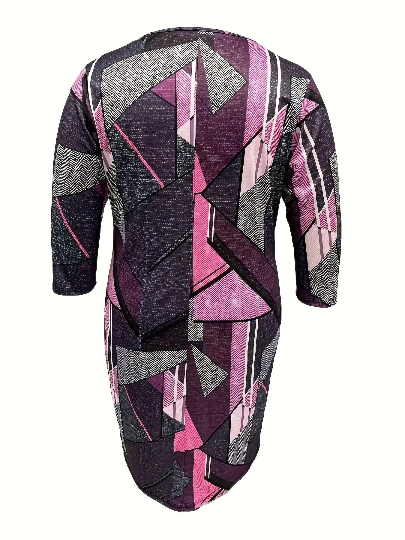  Geometric Print Three Quarter Sleeve Knee Length Dress