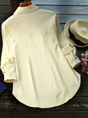  Casual Blouse Women's Solid Crinkle Button Up Long Sleeve Blouse