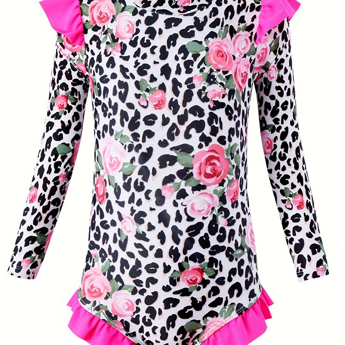 Girls Comfy Sun Protection Leopard Long Sleeve Swimwear