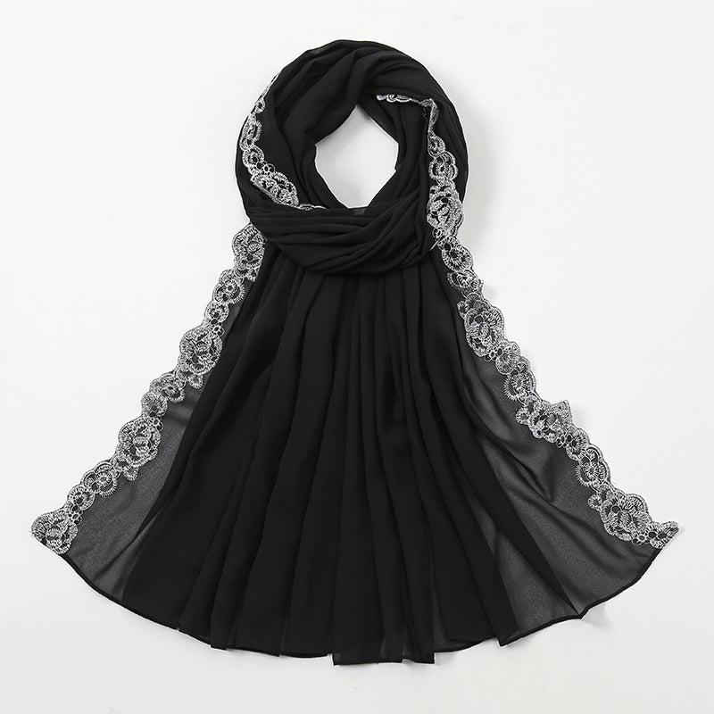 Plain Bubble Chiffon Hijab Scarf For Women Pearls Eid Turban