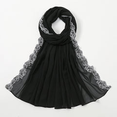Plain Bubble Chiffon Hijab Scarf For Women Pearls Eid Turban