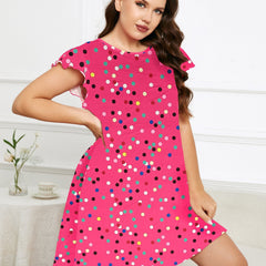  Polka Dots Print Loungewear Dress Women's Plus Home Wear Dress