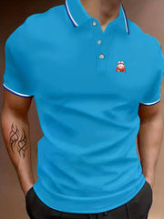 Men's Rabbit Graphic Polo Shirt Breathable Lapel Button Up Short Sleeve Shirt