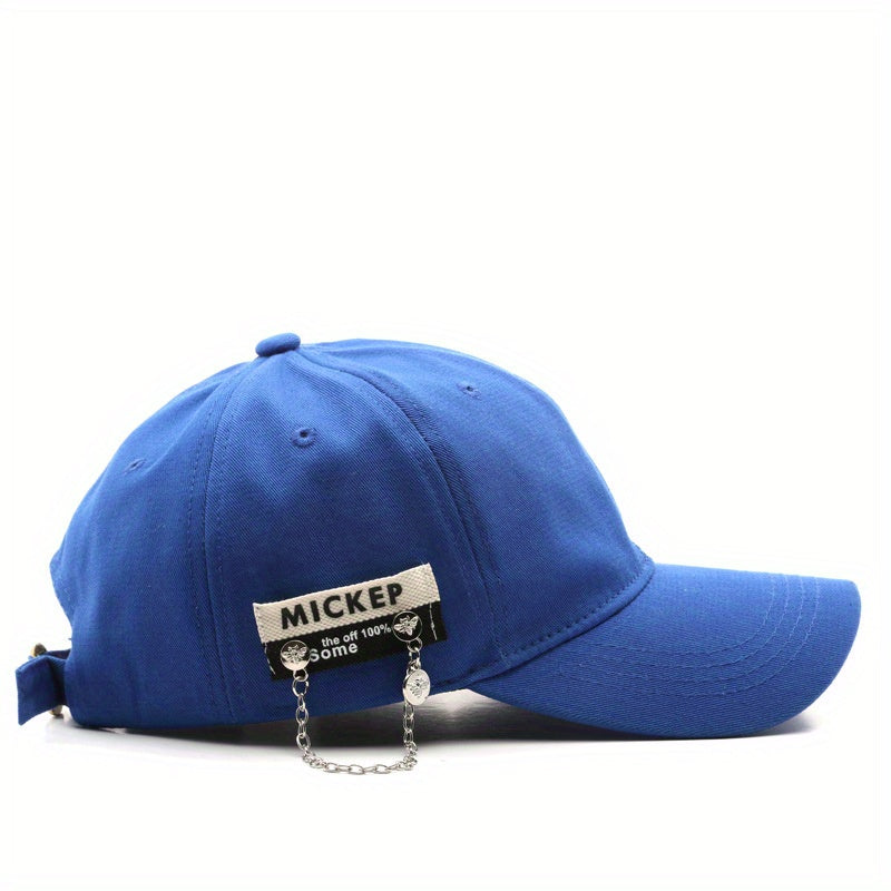 Chain Label Patch Baseball Cap Solid Cotton Lightweight Dad Hat
