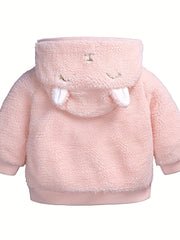 Fleece Bear Jacket For Baby Boys & Girls, Warm Hooded Coat