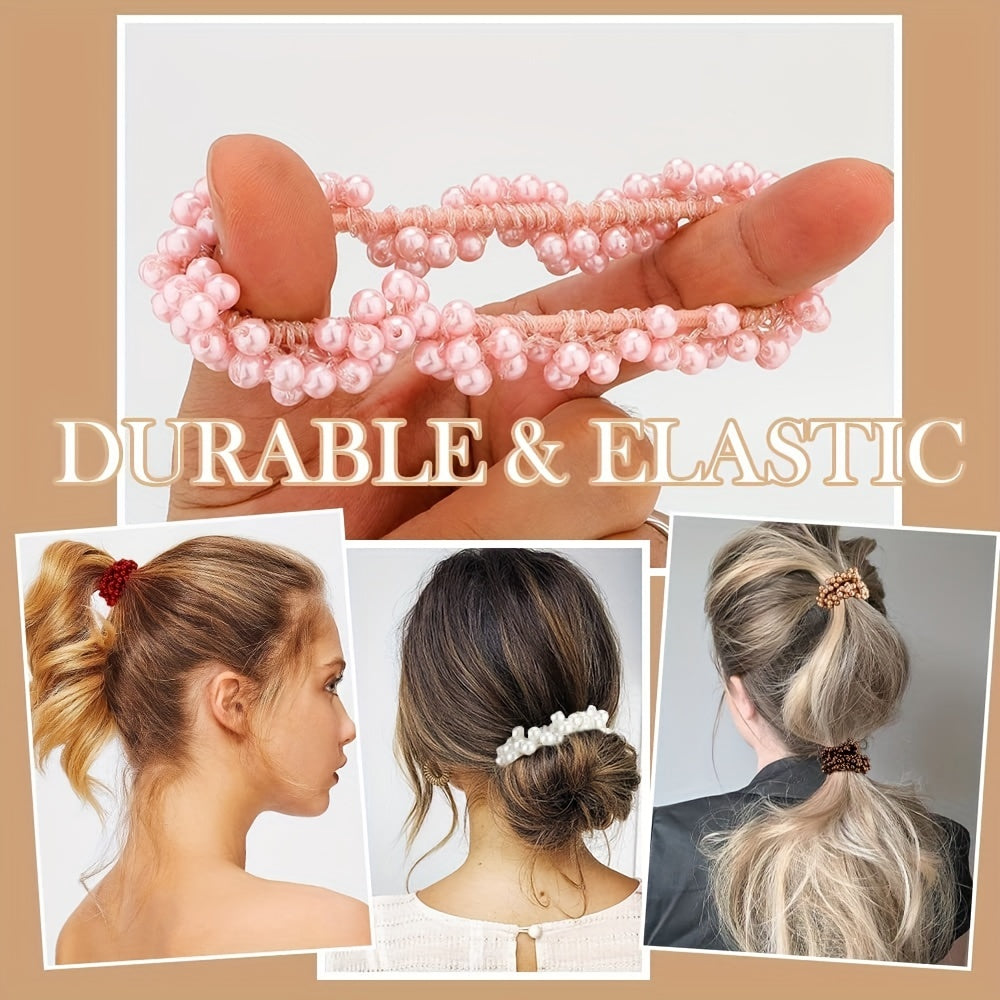 9pcs Pearl Hair Tie Resin Ball Decor Hair Ring Elastic Ponytail Holder
