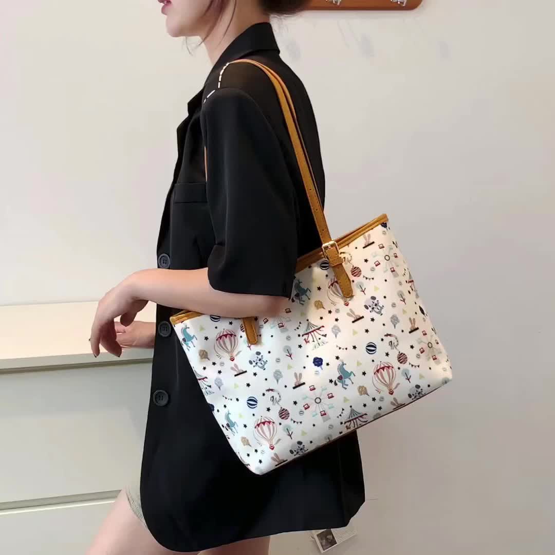 Cartoon Print Tote Bag Large Capacity Shoulder Bag Women's Handbag
