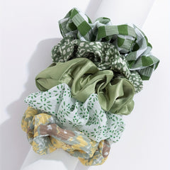 5pcs Plaid&Floral Print Scrunchie Hair Tie Green Hair Accessories