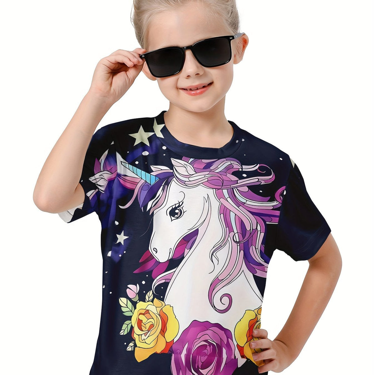 Girls 3D Unicorn Short Sleeve T-shirt - Summer Clothes Gift