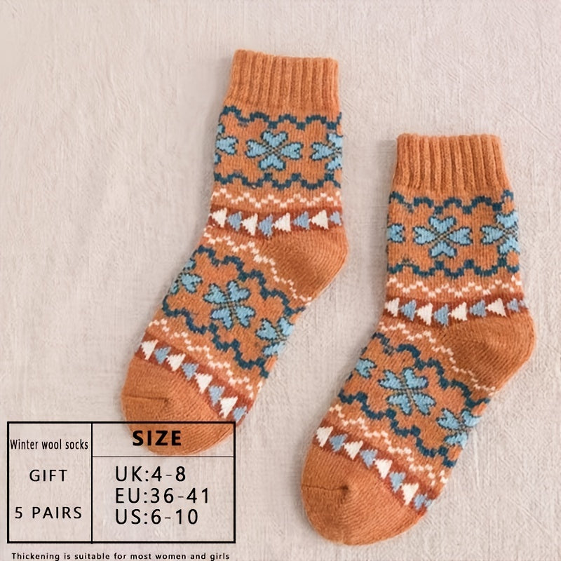 5 Pairs Geometric Pattern Mid Tube Socks Women's Stockings