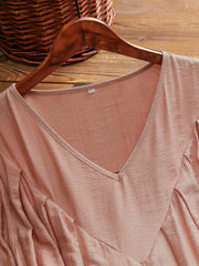  V-Neck Belted Pleated Dress