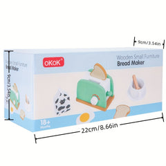 Wooden Kitchen Toy Pop Up Bread and Butter Toaster Set Play Bread Maker Kitchen