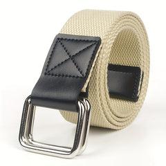 Ring Buckle Casual Canvas Belt For Men Wide Double Ring Buckle Belt
