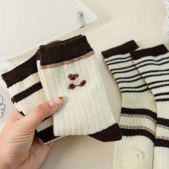 5 Pairs Striped Print Socks Mid Tube Women's Stockings