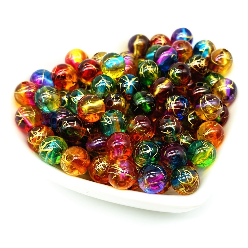 50pcs 8mm Golden Brushed Pattern Round Beads Jewelry Making DIY
