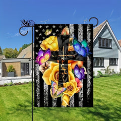 Garden Flag Flower Vase Yellow Rose Cross 30 48X45 72 Cm No Pole