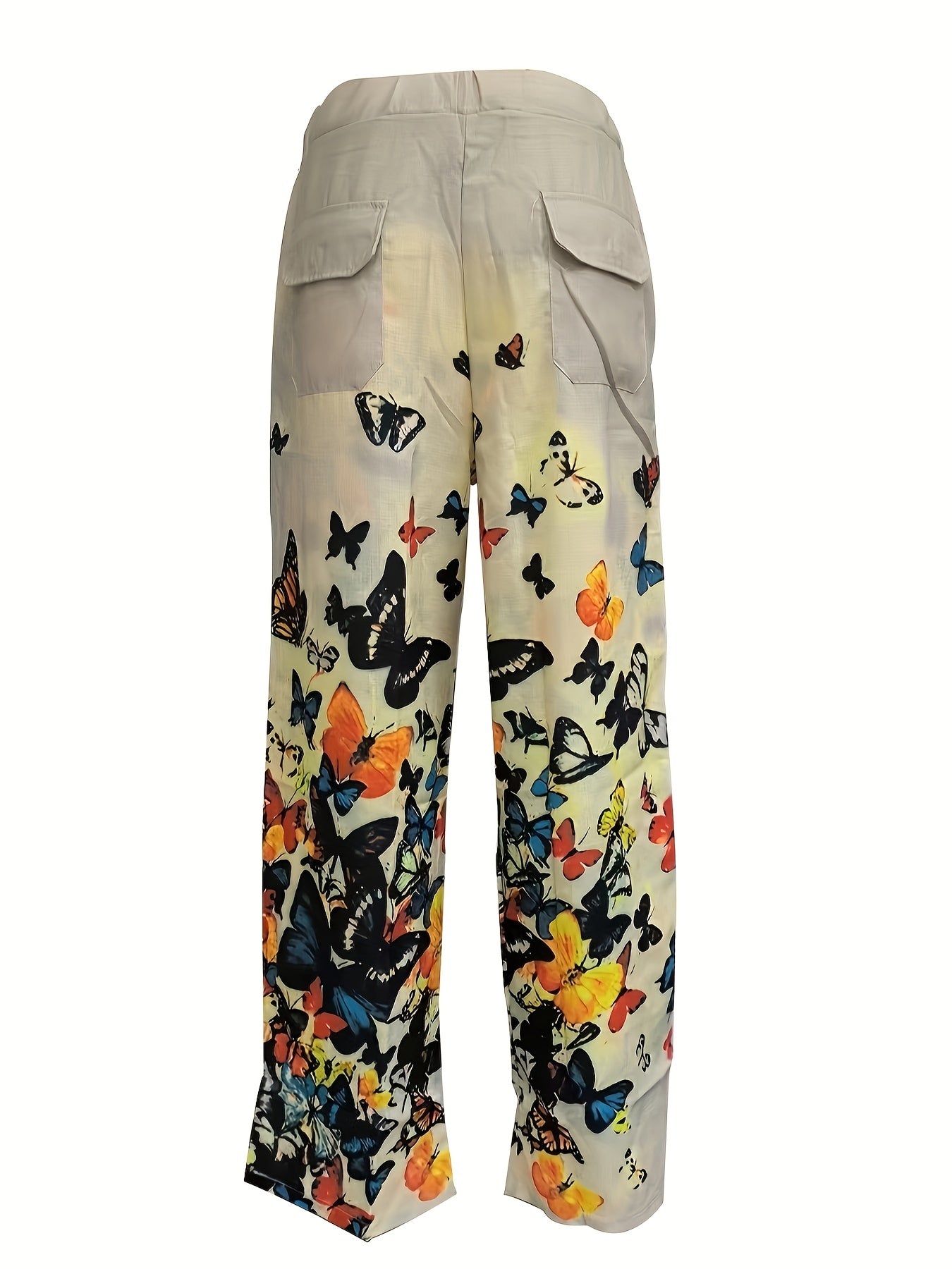 Men's Butterfly Pattern Straight Leg Pants Elastic Waist Beach Trousers