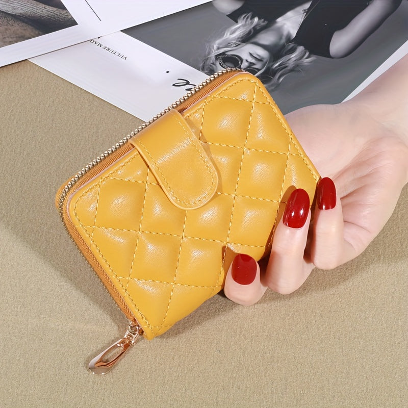 Argyle Quilted Coin Purse Foldable Clutch Bag Card Slots Short Wallet