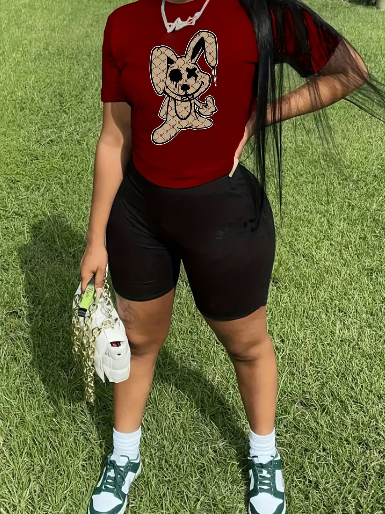  Rabbit Print Tee & Shorts Set