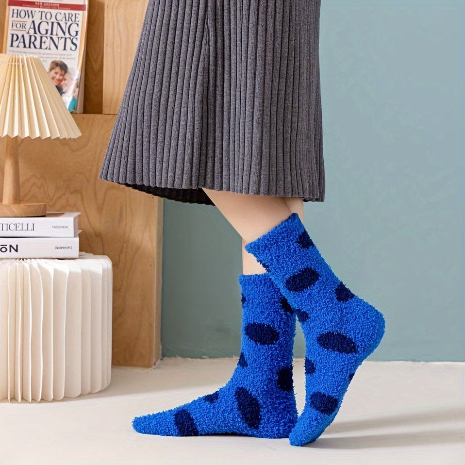 Dot Pattern Plush Socks Comfy & Soft Mid Tube Socks Women's Stockings