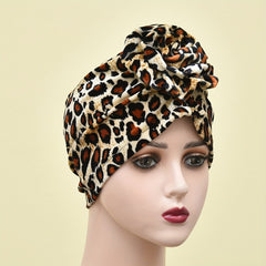 Leopard Print Turban Cap Flower Head Wrap Lightweight Bonnet Women Ramadan Hijab