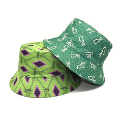 Green Rabbit Print Reversible Sunscreen Basin Hat Casual Fisherman Cap