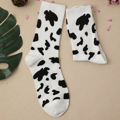 Cow Spot Print Socks Mid Tube Stockings