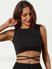 Y2K Lace Up Crop Tank Top Sleeveless Summer Women's Clothing