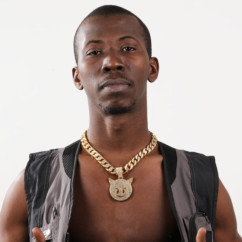 Cat Head Pendant Cuban Chain Necklace