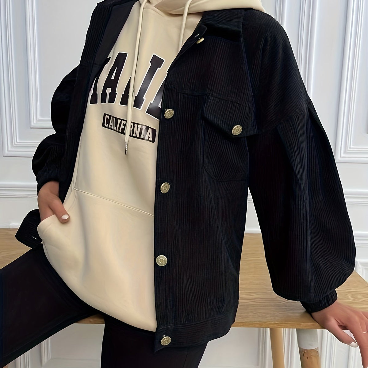Corduroy Button Up Jacket Long Sleeve Outwear