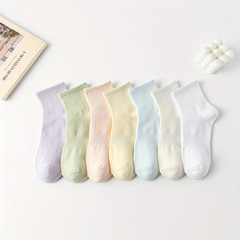 7 Pairs Solid Comfy Breathable Women's Socks Stockings & Hosiery