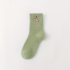 5 Pairs Cartoon Cat Pattern Socks Women's Comfy & Embroidery Stockings