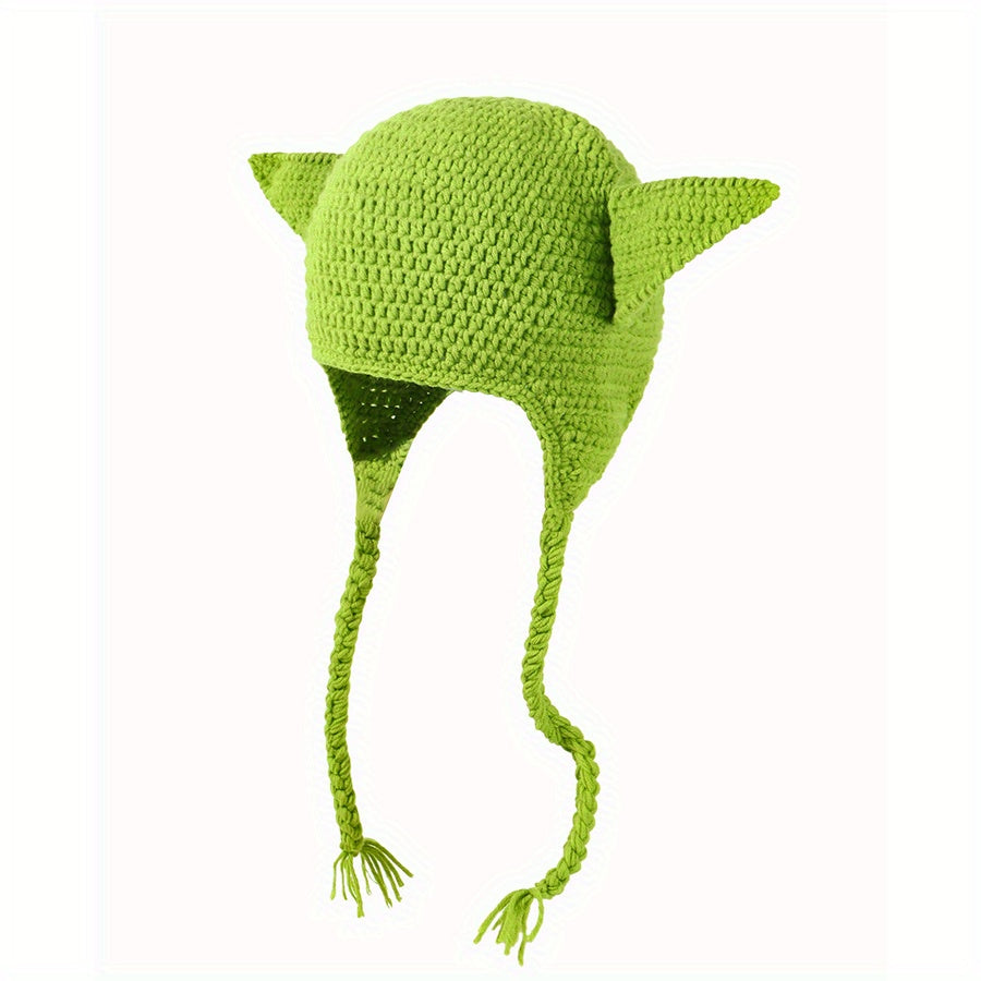 Devil Ears Knitted Beanie with Braid - Unisex