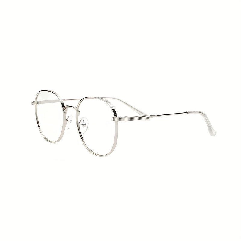 Casual Metal Block Flat Mirror Round Frame Glasses
