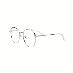 Casual Metal Block Flat Mirror Round Frame Glasses