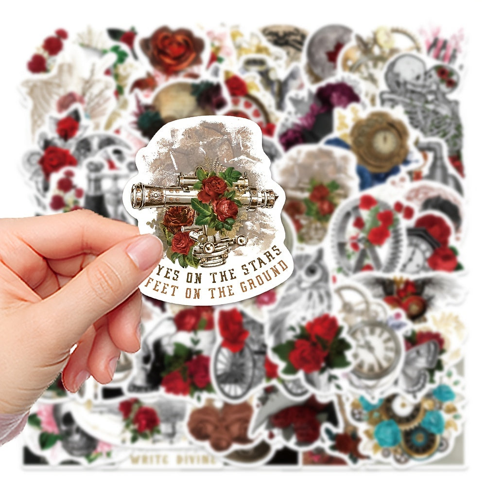 50pcs Steampunk Rose Waterproof Sticker Toy Refrigerator Water Cup Decoration
