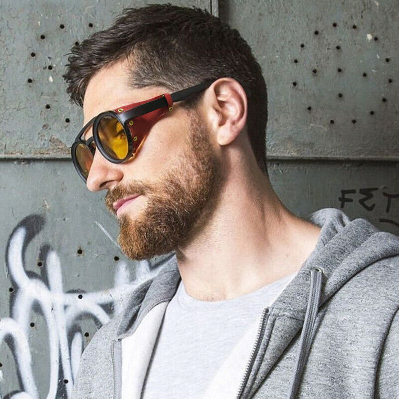 Vintage Round Frame Punk Steam Leather Sunglasses